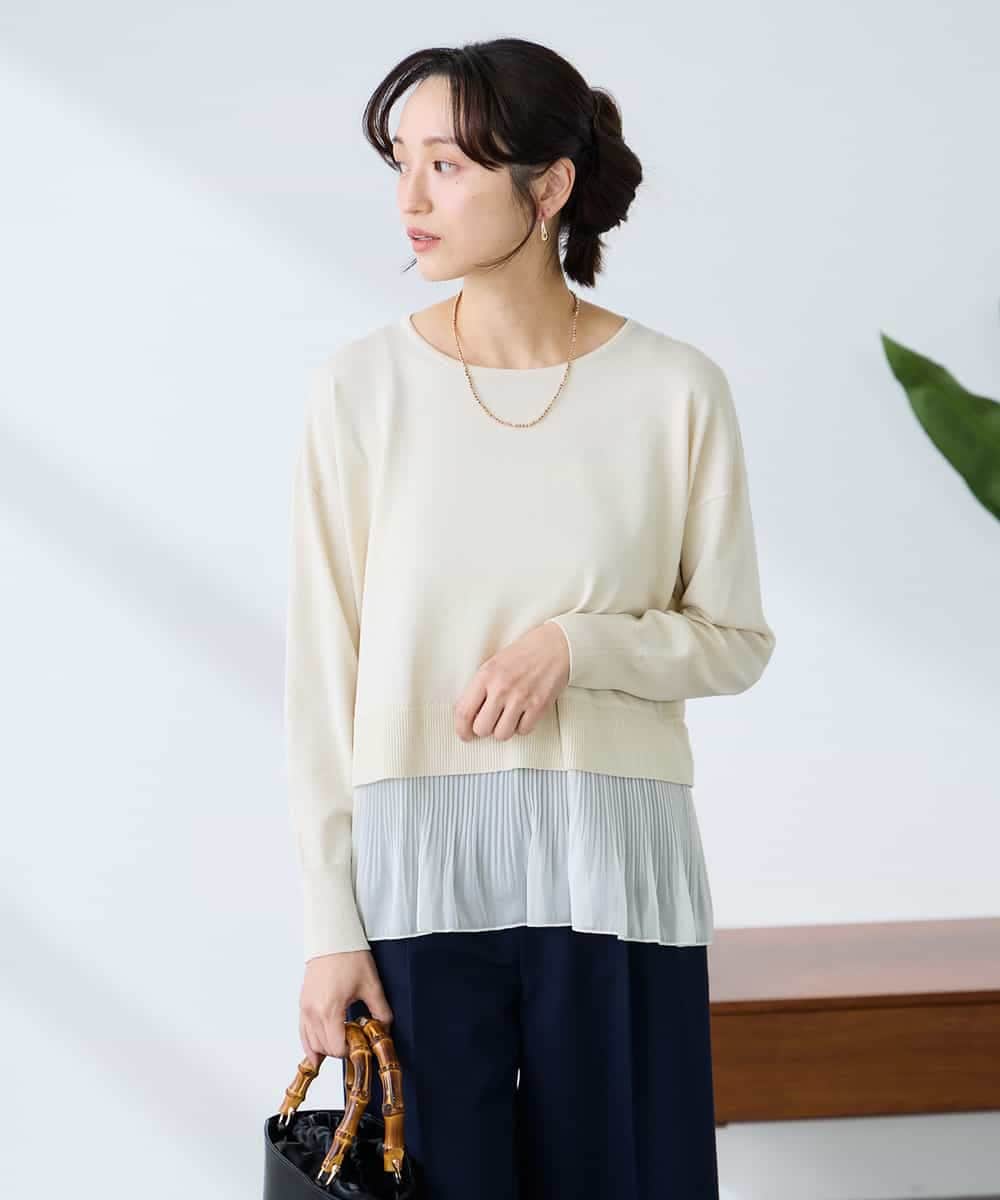 K3FFD23049 a.v.v Elmi(アー・ヴェ・ヴェ) 【低身長サイズ】プリーツペプラムニット ブルー