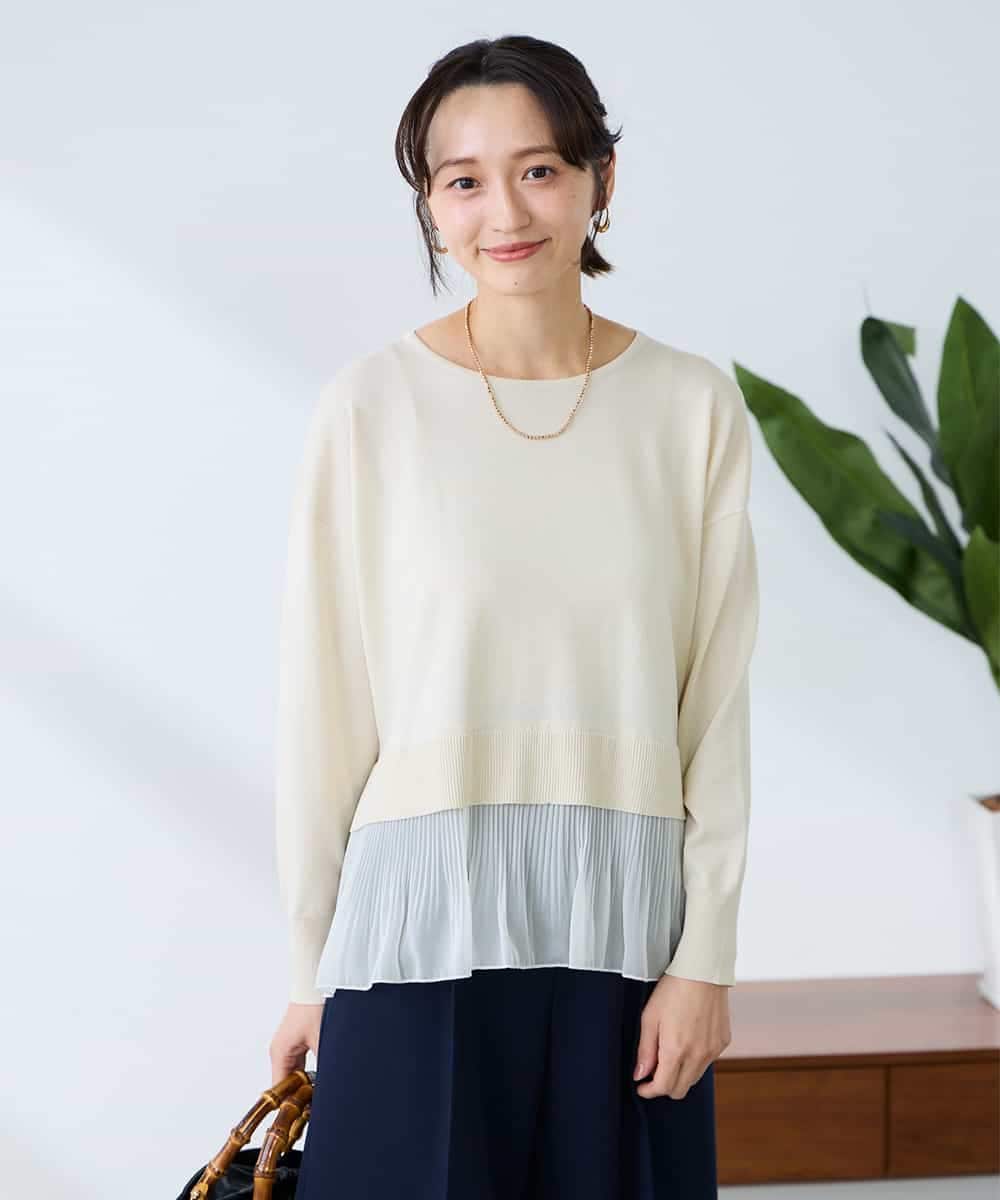 K3FFD23049 a.v.v Elmi(アー・ヴェ・ヴェ) 【低身長サイズ】プリーツペプラムニット ブルー