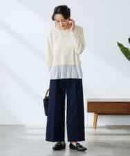 K3FFD23049 a.v.v Elmi(アー・ヴェ・ヴェ) 【低身長サイズ】プリーツペプラムニット ブルー