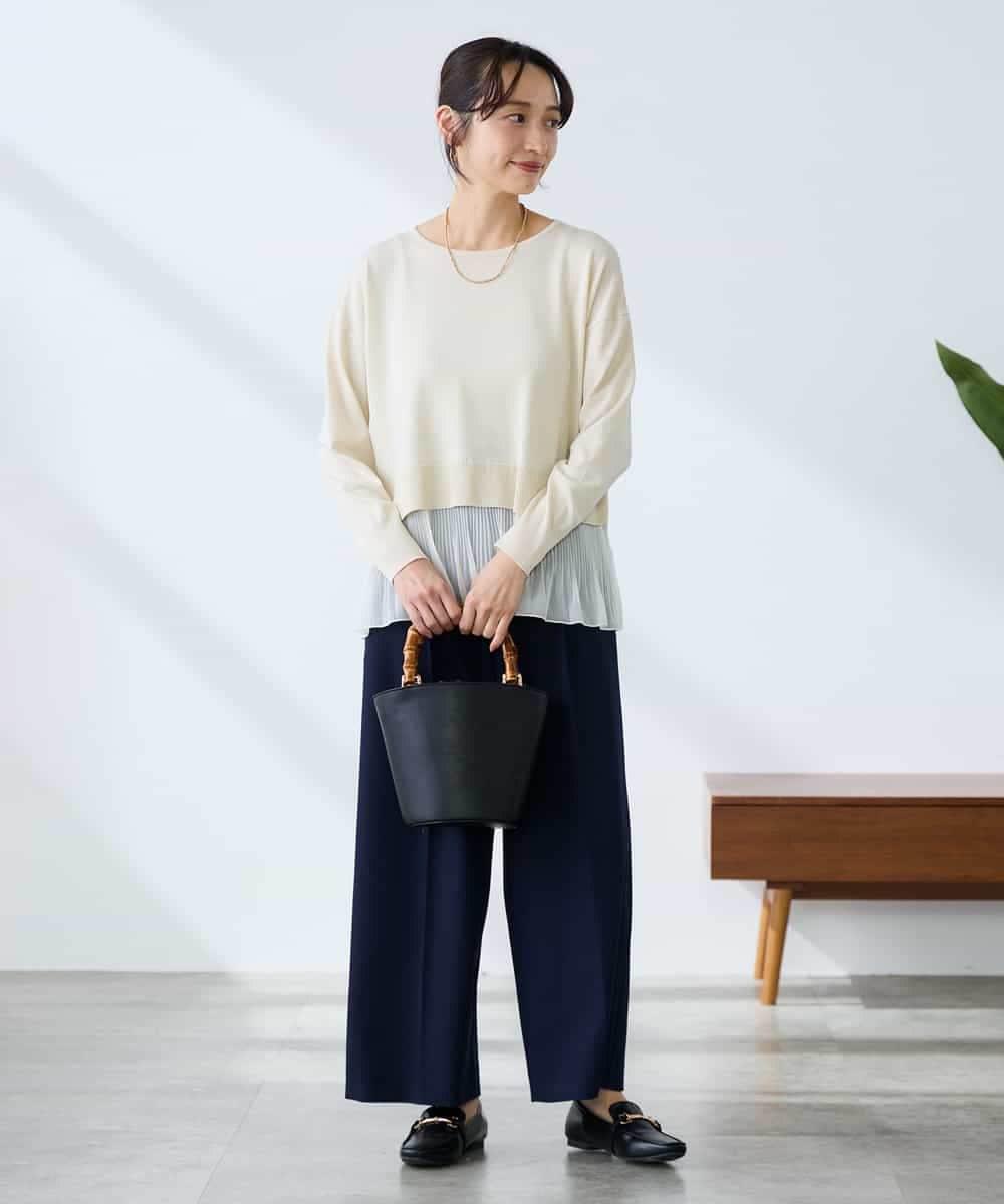 K3FFD23049 a.v.v Elmi(アー・ヴェ・ヴェ) 【低身長サイズ】プリーツペプラムニット ブルー