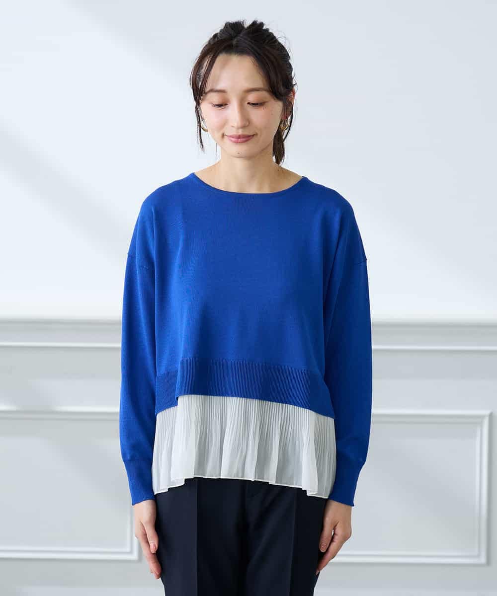 K3FFD23049 a.v.v Elmi(アー・ヴェ・ヴェ) 【低身長サイズ】プリーツペプラムニット ブルー