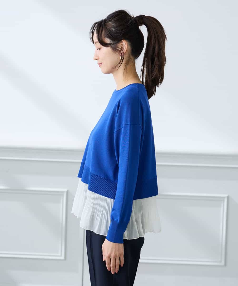 K3FFD23049 a.v.v Elmi(アー・ヴェ・ヴェ) 【低身長サイズ】プリーツペプラムニット ブルー