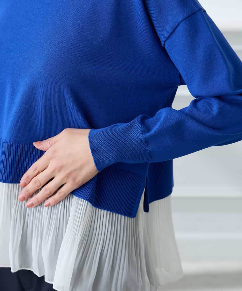 K3FFD23049 a.v.v Elmi(アー・ヴェ・ヴェ) 【低身長サイズ】プリーツペプラムニット ブルー