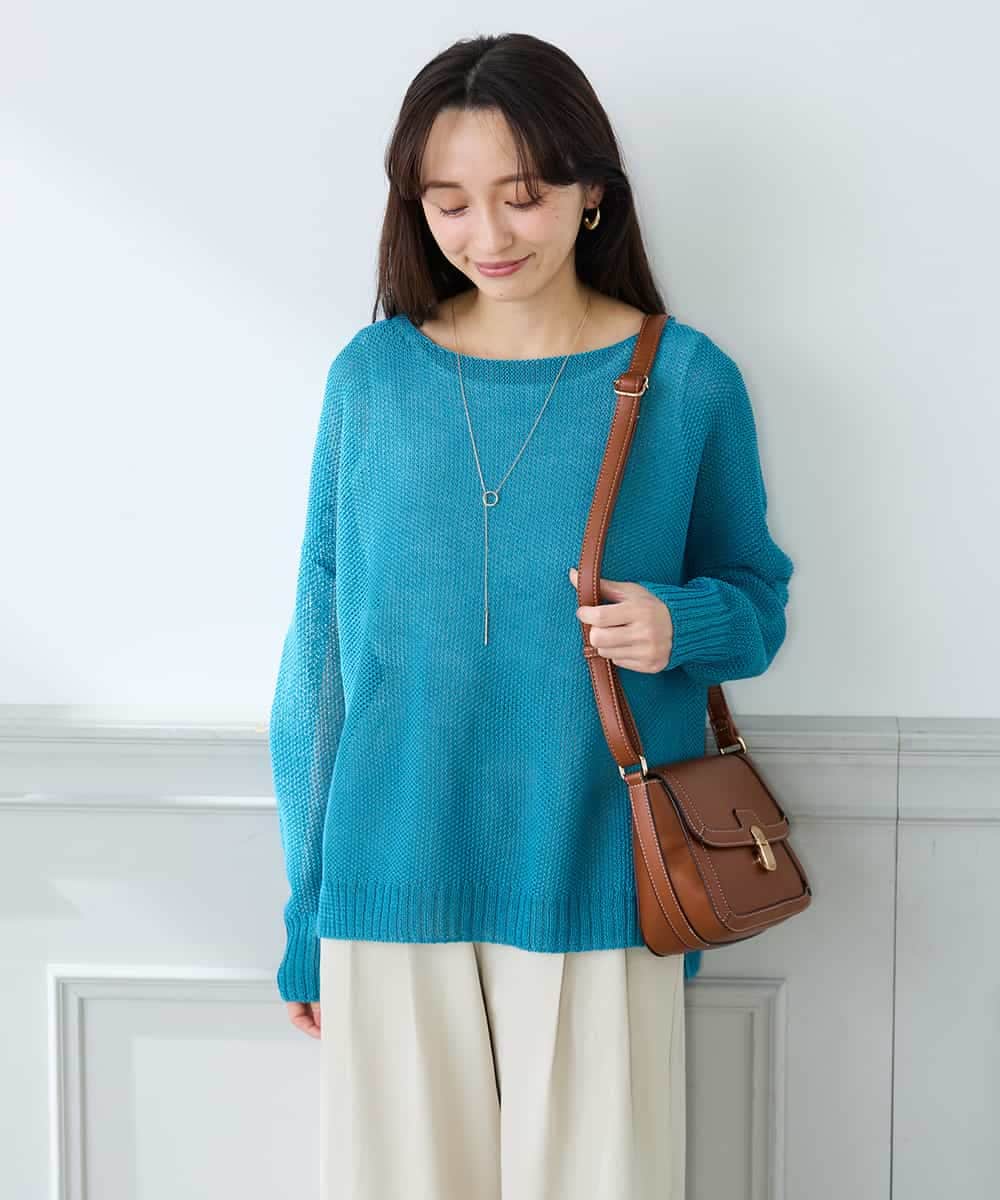 K3FFD24044 a.v.v Elmi(アー・ヴェ・ヴェ) 【低身長サイズ】ペーパーライクヤーンニット グリーン