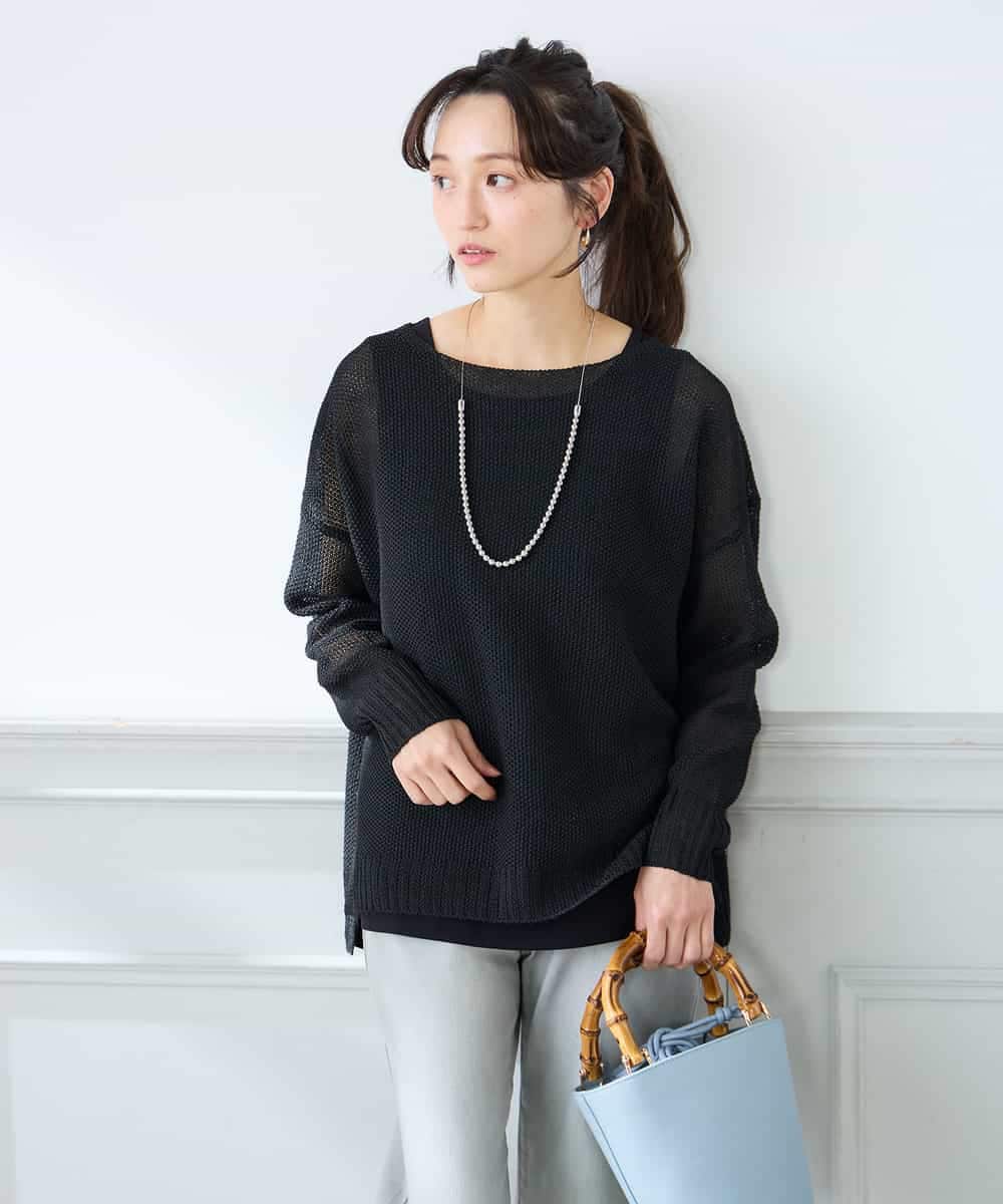 K3FFD24044 a.v.v Elmi(アー・ヴェ・ヴェ) 【低身長サイズ】ペーパーライクヤーンニット グリーン