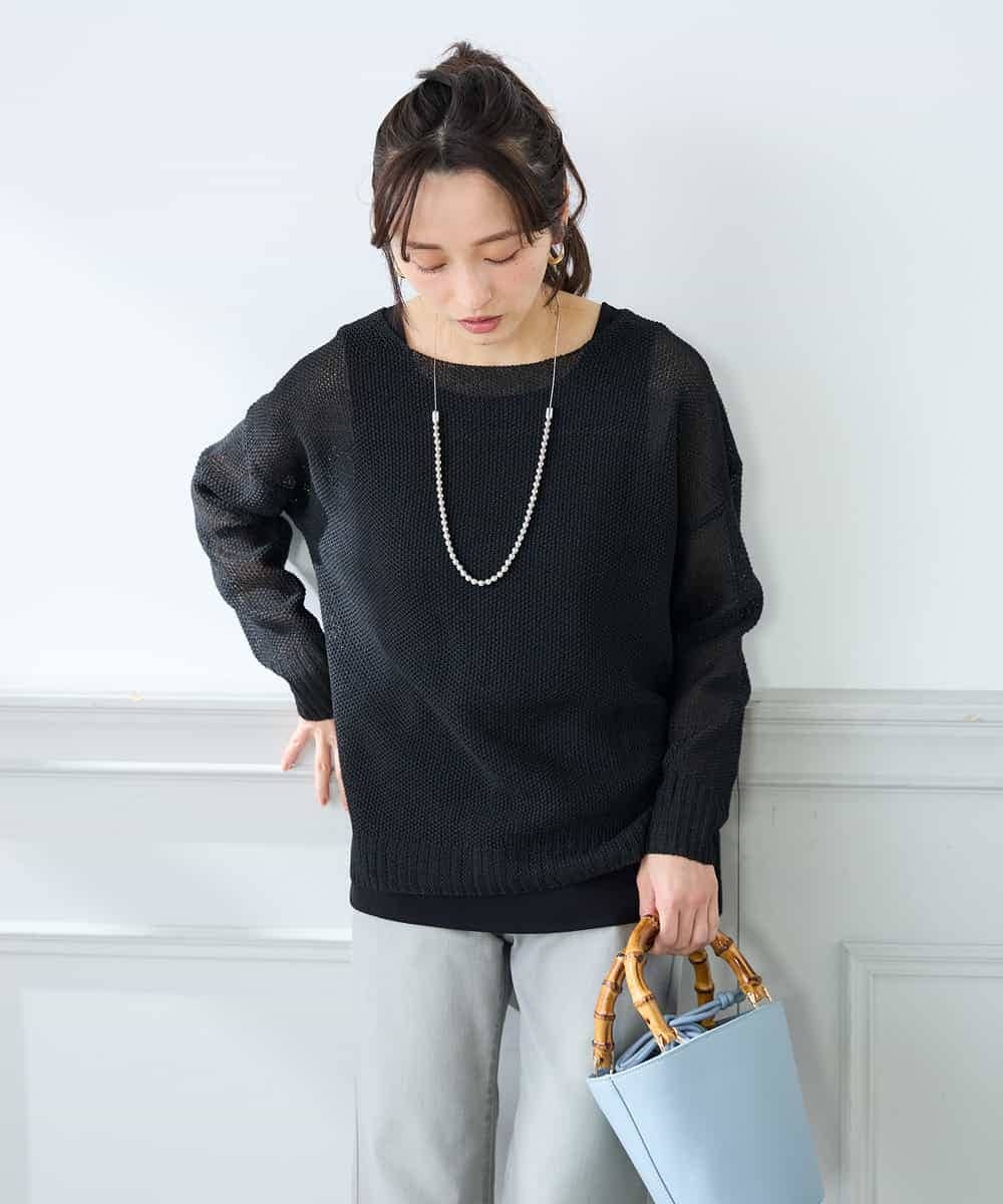 K3FFD24044 a.v.v Elmi(アー・ヴェ・ヴェ) 【低身長サイズ】ペーパーライクヤーンニット グリーン