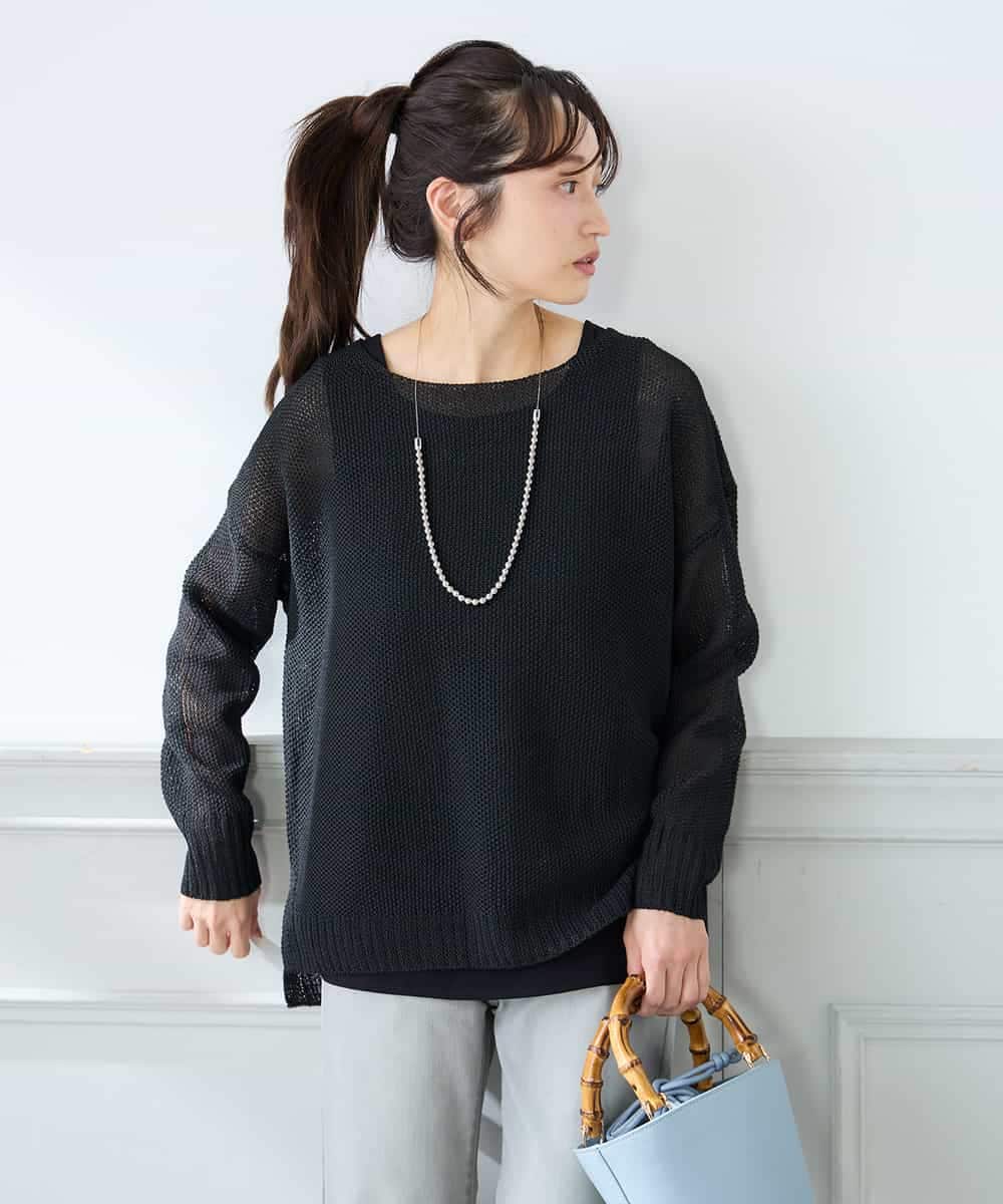 K3FFD24044 a.v.v Elmi(アー・ヴェ・ヴェ) 【低身長サイズ】ペーパーライクヤーンニット グリーン