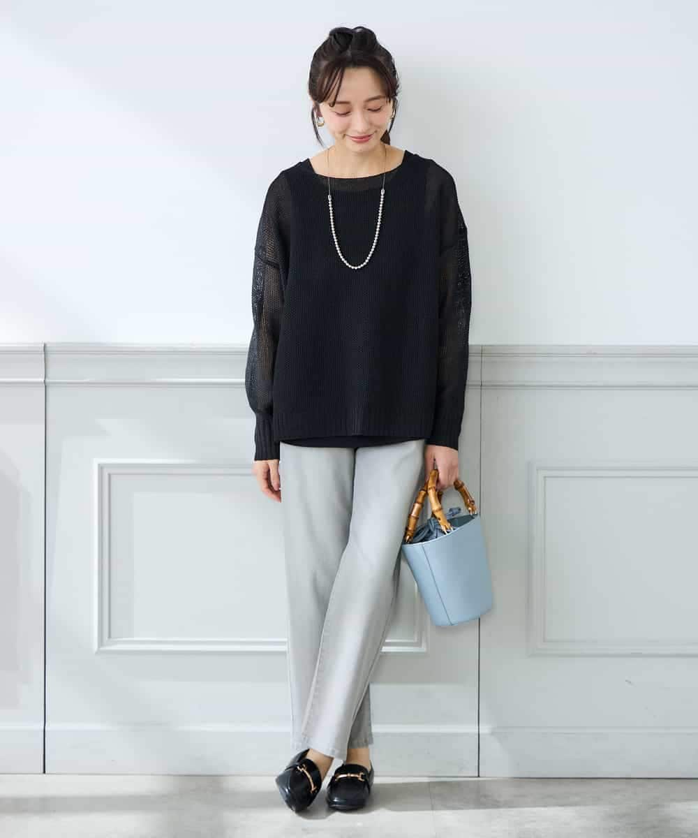 K3FFD24044 a.v.v Elmi(アー・ヴェ・ヴェ) 【低身長サイズ】ペーパーライクヤーンニット グリーン