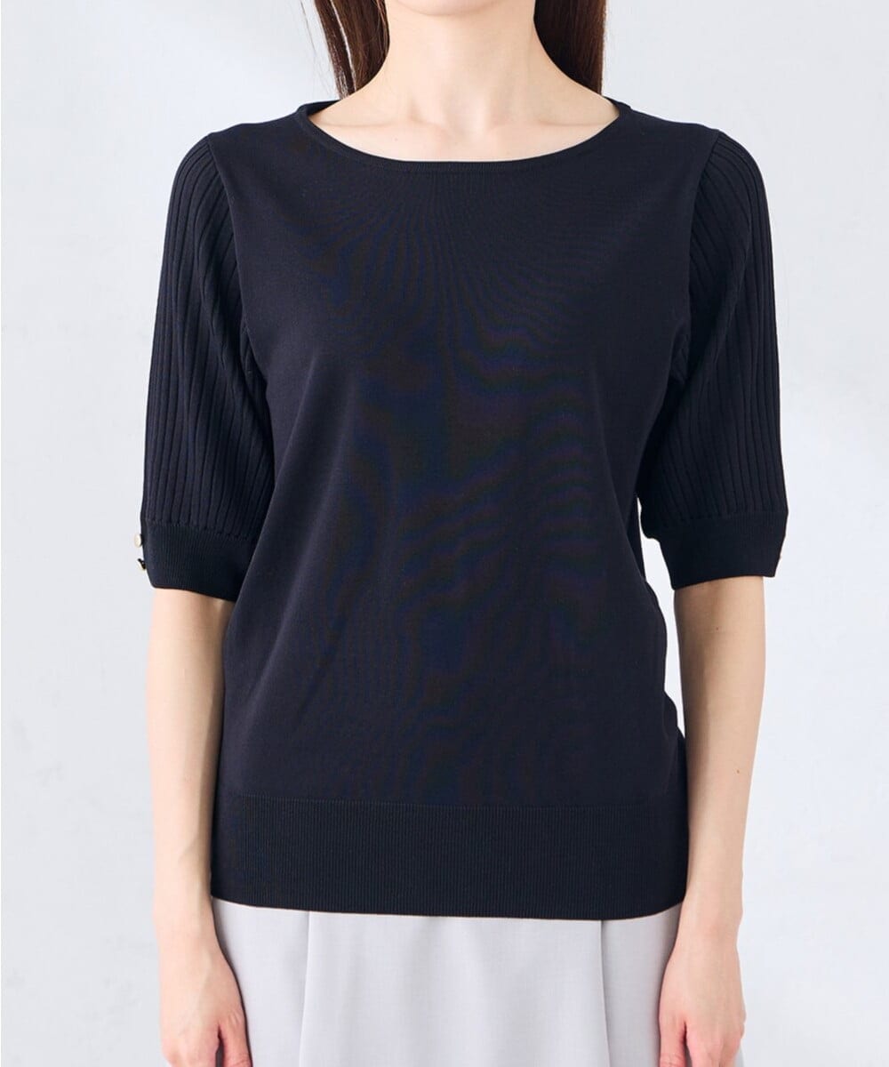 K3FGD12044 a.v.v Elmi(アー・ヴェ・ヴェ) 【低身長サイズ】プリーツスリーブサマーニット【接触冷感/UVカット】 グリーン