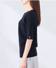 K3FGD12044 a.v.v Elmi(アー・ヴェ・ヴェ) 【低身長サイズ】プリーツスリーブサマーニット【接触冷感/UVカット】 グリーン