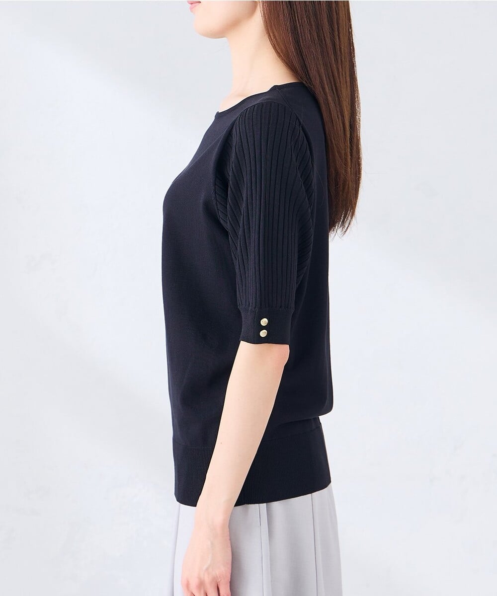 K3FGD12044 a.v.v Elmi(アー・ヴェ・ヴェ) 【低身長サイズ】プリーツスリーブサマーニット【接触冷感/UVカット】 グリーン