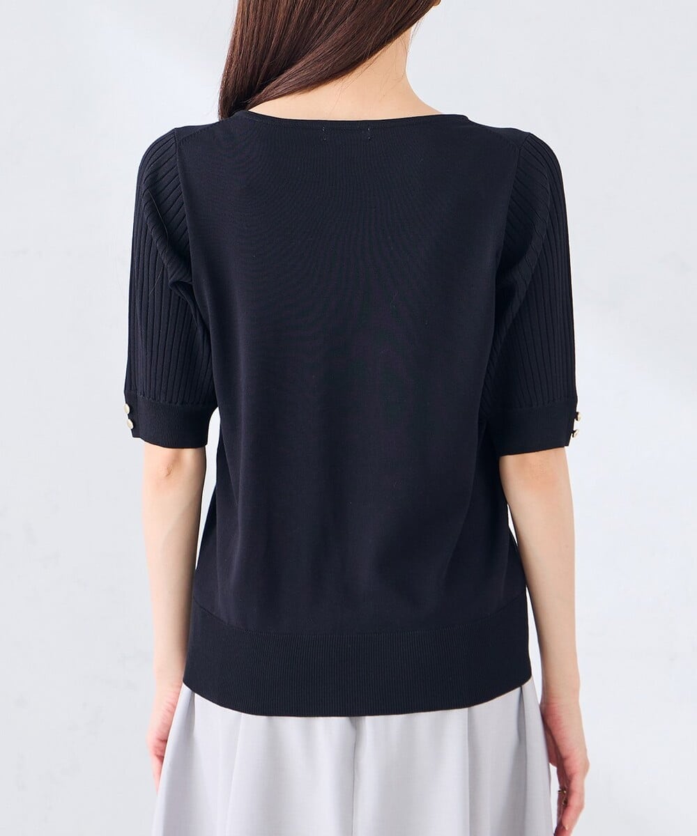 K3FGD12044 a.v.v Elmi(アー・ヴェ・ヴェ) 【低身長サイズ】プリーツスリーブサマーニット【接触冷感/UVカット】 グリーン