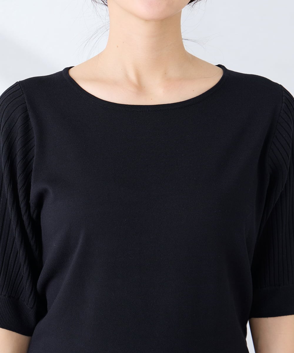 K3FGD12044 a.v.v Elmi(アー・ヴェ・ヴェ) 【低身長サイズ】プリーツスリーブサマーニット【接触冷感/UVカット】 グリーン