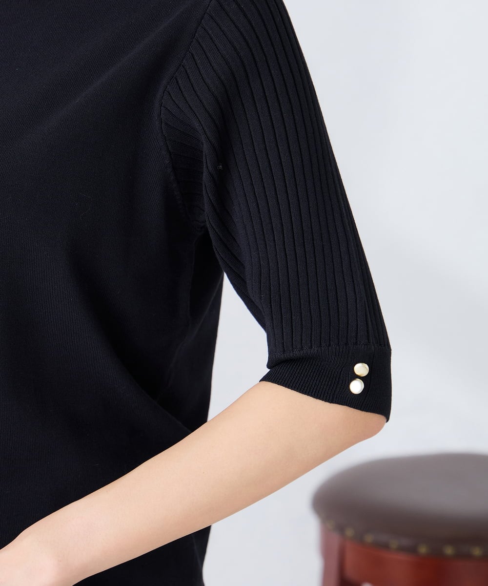 K3FGD12044 a.v.v Elmi(アー・ヴェ・ヴェ) 【低身長サイズ】プリーツスリーブサマーニット【接触冷感/UVカット】 グリーン