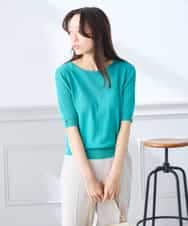 K3FGD12044 a.v.v Elmi(アー・ヴェ・ヴェ) 【低身長サイズ】プリーツスリーブサマーニット【接触冷感/UVカット】 グリーン