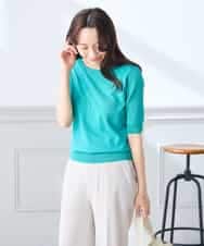 K3FGD12044 a.v.v Elmi(アー・ヴェ・ヴェ) 【低身長サイズ】プリーツスリーブサマーニット【接触冷感/UVカット】 グリーン