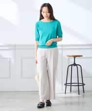 K3FGD12044 a.v.v Elmi(アー・ヴェ・ヴェ) 【低身長サイズ】プリーツスリーブサマーニット【接触冷感/UVカット】 グリーン