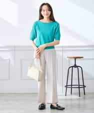 K3FGD12044 a.v.v Elmi(アー・ヴェ・ヴェ) 【低身長サイズ】プリーツスリーブサマーニット【接触冷感/UVカット】 グリーン