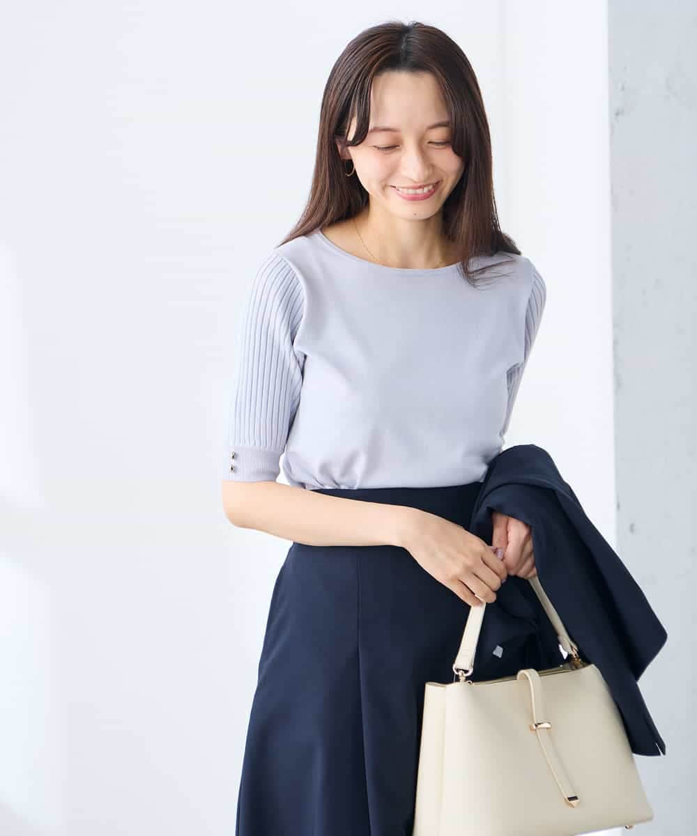 K3FGD12044 a.v.v Elmi(アー・ヴェ・ヴェ) 【低身長サイズ】プリーツスリーブサマーニット【接触冷感/UVカット】 グリーン