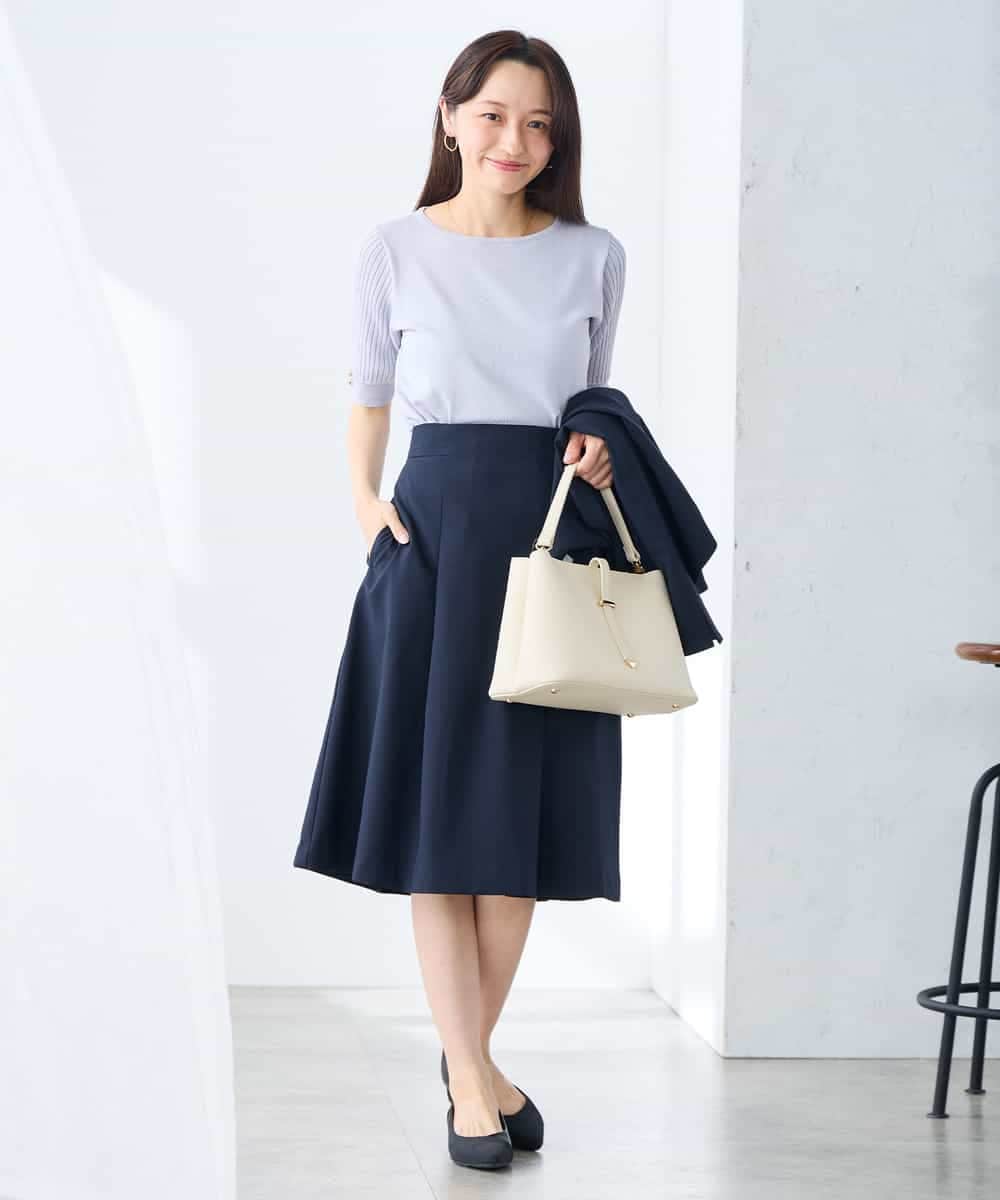 K3FGD12044 a.v.v Elmi(アー・ヴェ・ヴェ) 【低身長サイズ】プリーツスリーブサマーニット【接触冷感/UVカット】 グリーン