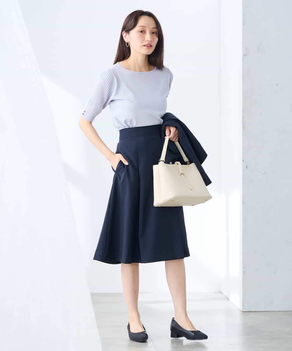 K3FGD12044 a.v.v Elmi(アー・ヴェ・ヴェ) 【低身長サイズ】プリーツスリーブサマーニット【接触冷感/UVカット】 グリーン