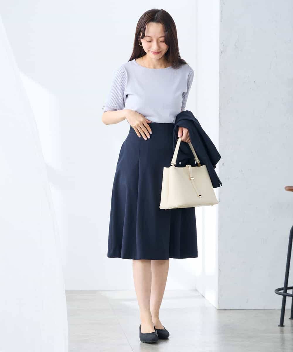 K3FGD12044 a.v.v Elmi(アー・ヴェ・ヴェ) 【低身長サイズ】プリーツスリーブサマーニット【接触冷感/UVカット】 グリーン