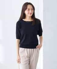 K3FGD12044 a.v.v Elmi(アー・ヴェ・ヴェ) 【低身長サイズ】プリーツスリーブサマーニット【接触冷感/UVカット】 グリーン