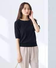 K3FGD12044 a.v.v Elmi(アー・ヴェ・ヴェ) 【低身長サイズ】プリーツスリーブサマーニット【接触冷感/UVカット】 グリーン