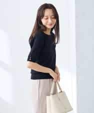 K3FGD12044 a.v.v Elmi(アー・ヴェ・ヴェ) 【低身長サイズ】プリーツスリーブサマーニット【接触冷感/UVカット】 グリーン