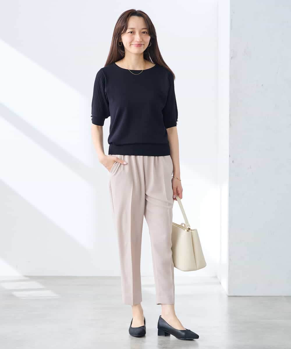 K3FGD12044 a.v.v Elmi(アー・ヴェ・ヴェ) 【低身長サイズ】プリーツスリーブサマーニット【接触冷感/UVカット】 グリーン