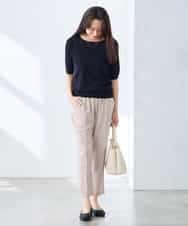 K3FGD12044 a.v.v Elmi(アー・ヴェ・ヴェ) 【低身長サイズ】プリーツスリーブサマーニット【接触冷感/UVカット】 グリーン