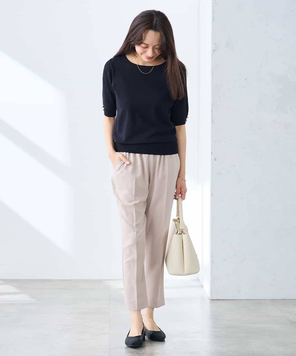 K3FGD12044 a.v.v Elmi(アー・ヴェ・ヴェ) 【低身長サイズ】プリーツスリーブサマーニット【接触冷感/UVカット】 グリーン