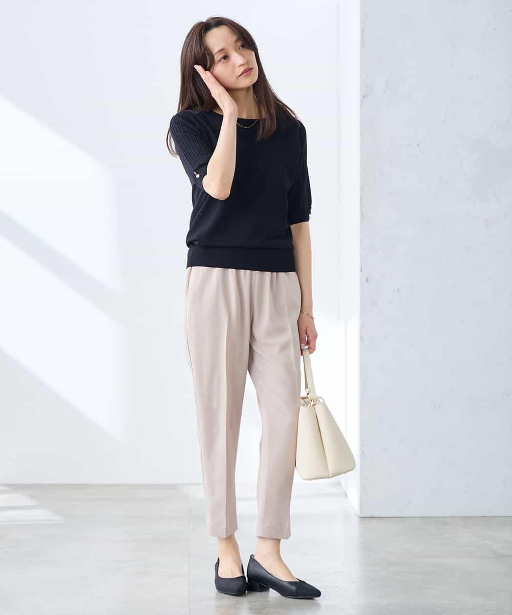 K3FGD12044 a.v.v Elmi(アー・ヴェ・ヴェ) 【低身長サイズ】プリーツスリーブサマーニット【接触冷感/UVカット】 グリーン