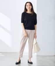 K3FGD12044 a.v.v Elmi(アー・ヴェ・ヴェ) 【低身長サイズ】プリーツスリーブサマーニット【接触冷感/UVカット】 グリーン