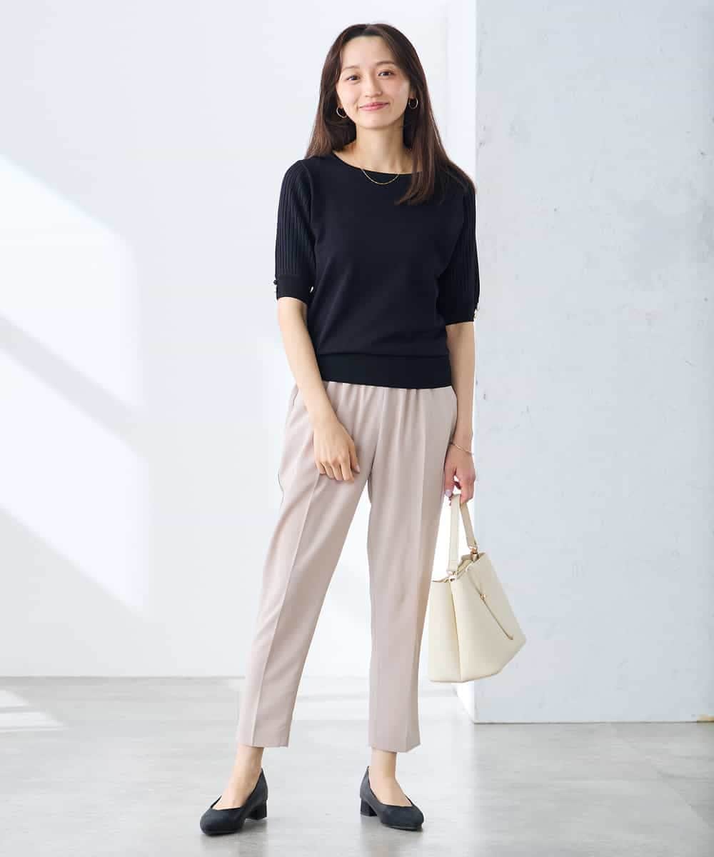 K3FGD12044 a.v.v Elmi(アー・ヴェ・ヴェ) 【低身長サイズ】プリーツスリーブサマーニット【接触冷感/UVカット】 グリーン