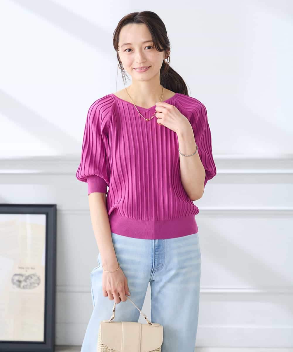 K3FGD15044 a.v.v Elmi(アー・ヴェ・ヴェ) 【低身長サイズ】プリーツライクサマーニット ピンク