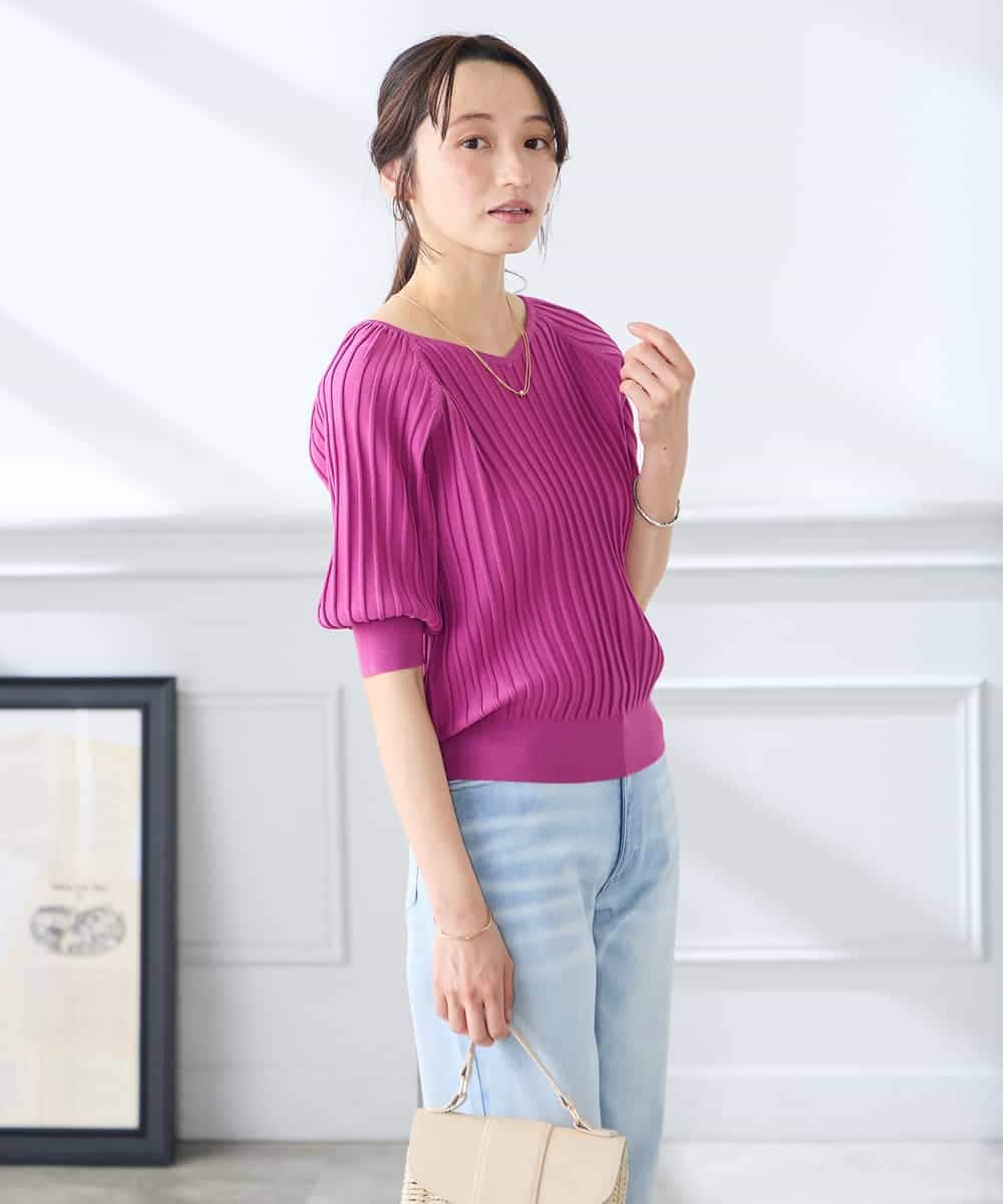 K3FGD15044 a.v.v Elmi(アー・ヴェ・ヴェ) 【低身長サイズ】プリーツライクサマーニット ピンク