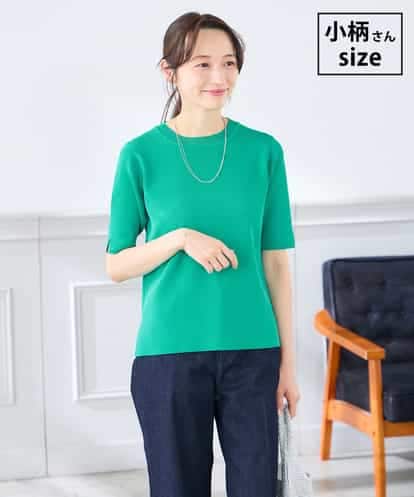 K3FGD20039 a.v.v Elmi 【低身長サイズ】ハーフスリーブクルーネックサマーニット【洗える/接触冷感/UVカット】