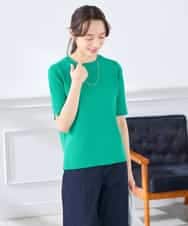 K3FGD20039 a.v.v Elmi(アー・ヴェ・ヴェ) 【低身長サイズ】ハーフスリーブクルーネックサマーニット【洗える/接触冷感/UVカット】 グリーン