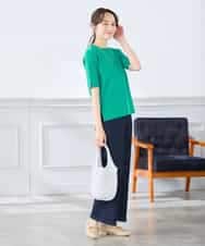 K3FGD20039 a.v.v Elmi(アー・ヴェ・ヴェ) 【低身長サイズ】ハーフスリーブクルーネックサマーニット【洗える/接触冷感/UVカット】 グリーン