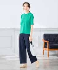 K3FGD20039 a.v.v Elmi(アー・ヴェ・ヴェ) 【低身長サイズ】ハーフスリーブクルーネックサマーニット【洗える/接触冷感/UVカット】 グリーン