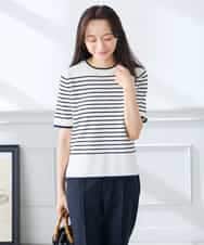 K3FGD20039 a.v.v Elmi(アー・ヴェ・ヴェ) 【低身長サイズ】ハーフスリーブクルーネックサマーニット【洗える/接触冷感/UVカット】 グリーン