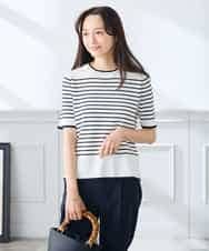 K3FGD20039 a.v.v Elmi(アー・ヴェ・ヴェ) 【低身長サイズ】ハーフスリーブクルーネックサマーニット【洗える/接触冷感/UVカット】 グリーン