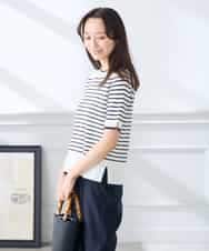 K3FGD20039 a.v.v Elmi(アー・ヴェ・ヴェ) 【低身長サイズ】ハーフスリーブクルーネックサマーニット【洗える/接触冷感/UVカット】 グリーン