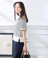 K3FGD20039 a.v.v Elmi(アー・ヴェ・ヴェ) 【低身長サイズ】ハーフスリーブクルーネックサマーニット【洗える/接触冷感/UVカット】 グリーン