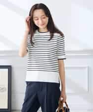 K3FGD20039 a.v.v Elmi(アー・ヴェ・ヴェ) 【低身長サイズ】ハーフスリーブクルーネックサマーニット【洗える/接触冷感/UVカット】 グリーン