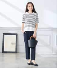 K3FGD20039 a.v.v Elmi(アー・ヴェ・ヴェ) 【低身長サイズ】ハーフスリーブクルーネックサマーニット【洗える/接触冷感/UVカット】 グリーン