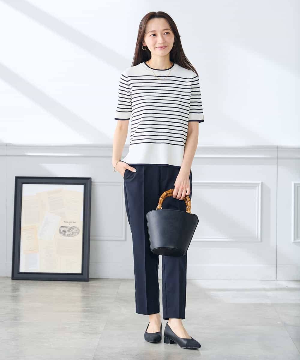 K3FGD20039 a.v.v Elmi(アー・ヴェ・ヴェ) 【低身長サイズ】ハーフスリーブクルーネックサマーニット【洗える/接触冷感/UVカット】 グリーン