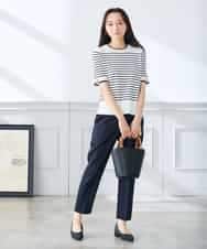 K3FGD20039 a.v.v Elmi(アー・ヴェ・ヴェ) 【低身長サイズ】ハーフスリーブクルーネックサマーニット【洗える/接触冷感/UVカット】 グリーン