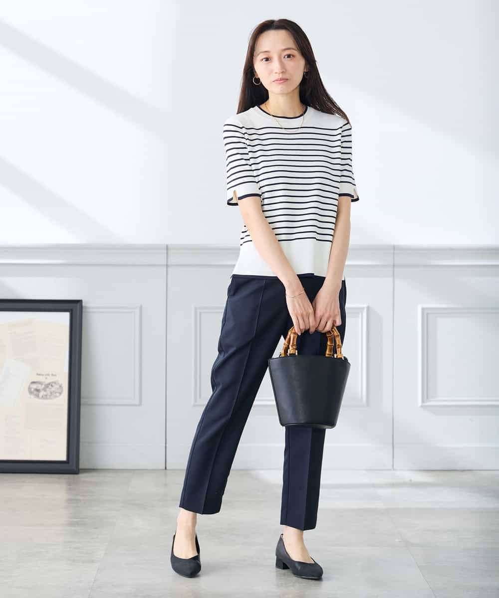 K3FGD20039 a.v.v Elmi(アー・ヴェ・ヴェ) 【低身長サイズ】ハーフスリーブクルーネックサマーニット【洗える/接触冷感/UVカット】 グリーン